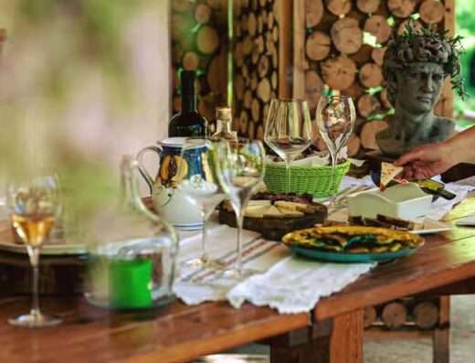 table ready for food and wine pairing at winery vigna di More at Goriano valli