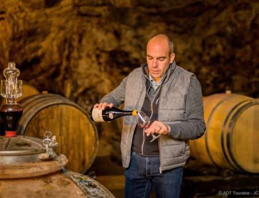 Tasting som Touraine wines in a cellar with winemaker