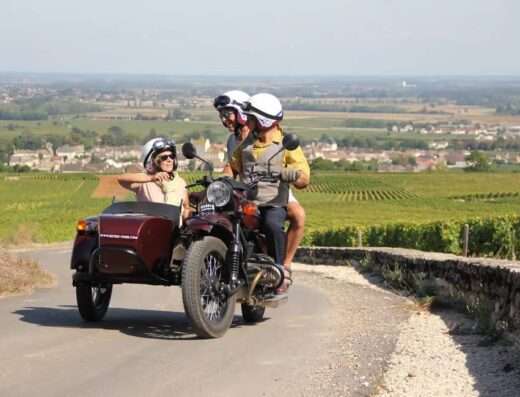 Motorbike side car in the vineyards of Meursault