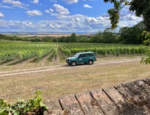 Driving into czech vineyards with 4x4 jeep