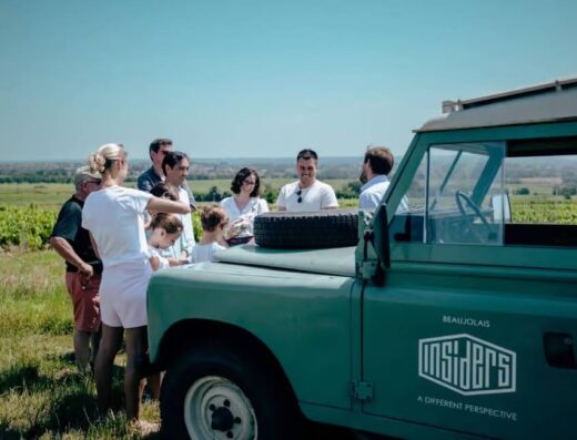 visit of vineyards on half day private tour Beaujolais Land Rover vintage