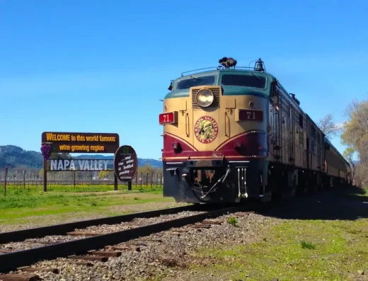 Napa valley wine train, California, passing by vineyards of Napa valley