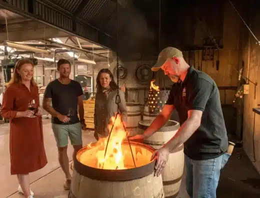 Showing oak barrel process and cooperage at Yalumba winery, Barossa valley, Australia