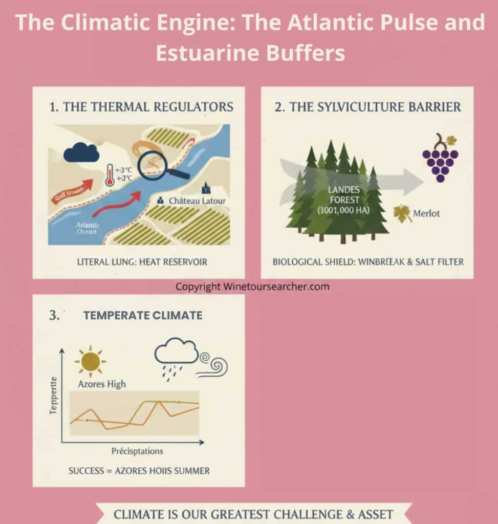 The Climatic Engine: The Atlantic Pulse and Estuarine Buffers in Bordeaux. Infography
