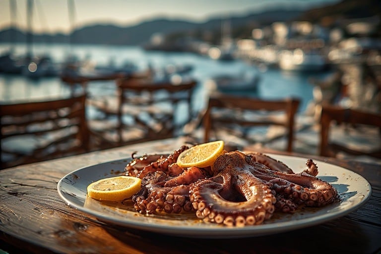 Grilled octopus in greek island