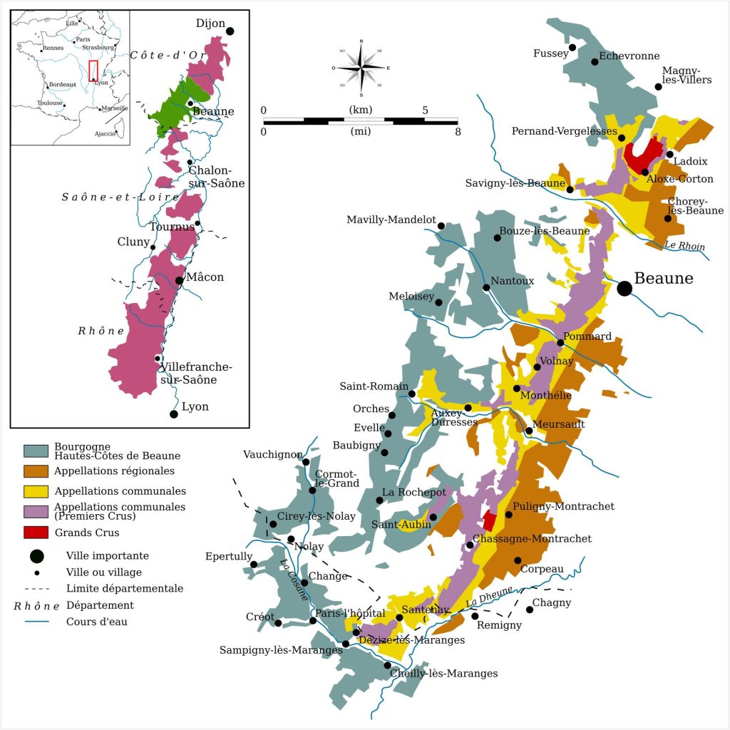 Cote de Beaune wine appellations map