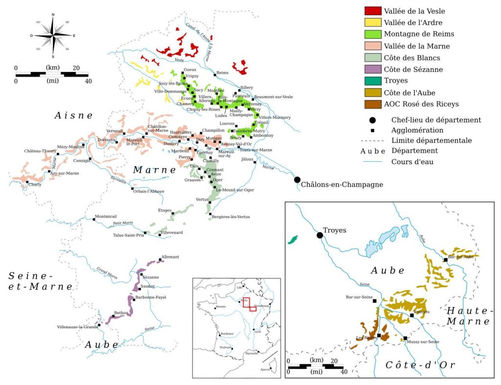 Champagne appellations guide vineyards map
