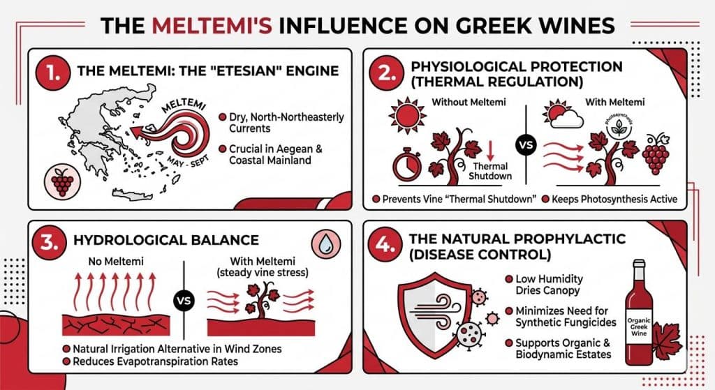 Meltemi wind influence on greek wines