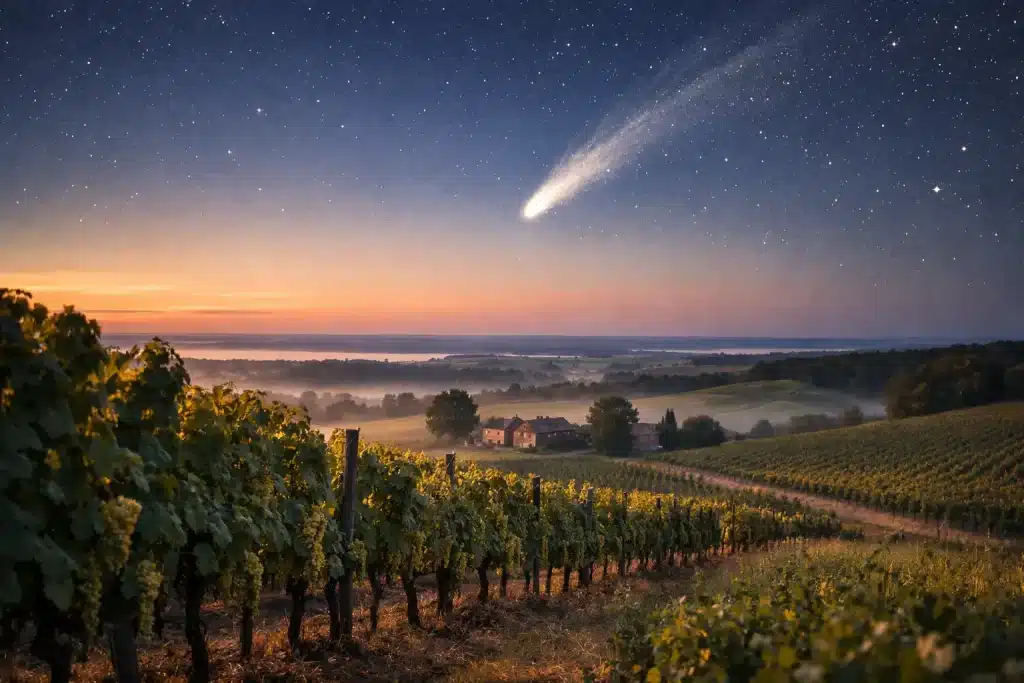 comet-vintages-1811-harvest comt on vineyard landscape, during night